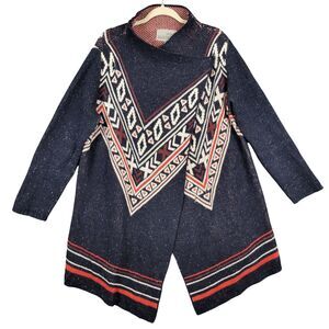 CECIL Blue Southwestern Boho Wool Cotton Blend Wrap Knitted Cardigan SIZE XL